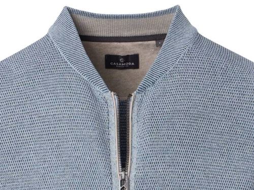 Bawełniany sweter rozpinany na zamek Casa Moda - bladoniebieski z kieszeniami