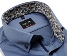 Koszula Venti Body Fit – metalicznie niebieska z brązowo-niebieską wewnętrzną stójką i mankietem