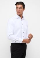 Koszula Eterna Comfort Fit Twill Cover - biała luksusowa i nieprześwitująca z florystyczną stójką wewnętrzną