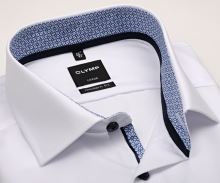 Koszula Olymp Luxor Modern Fit – biała z niebiesko-bialą wewnętrzną stójką - krótki rękaw