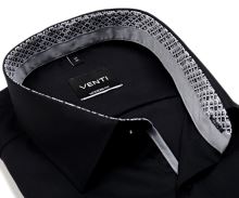 Koszula Venti Modern Fit – czarna z czarno-szarą wewnętrzną stójką i mankietem