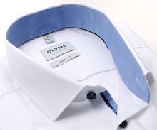 Koszula Olymp Level Five – biała z jasnoniebieską wewnętrzną stójką - krótki rękaw