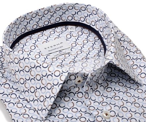 Koszula Eterna Comfort Fit Twill - w niebiesko-brązowe kółka - ekstra długi rękaw
