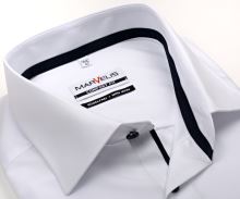 Koszula Marvelis Comfort Fit – biała z ciemnoniebieską wewnętrzną stójką i plisą