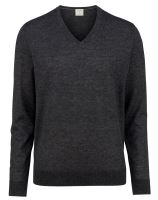 Sweter Olymp Level Five z wełny merino z domieszką jedwabiu - antracytowy - dekolt w serek