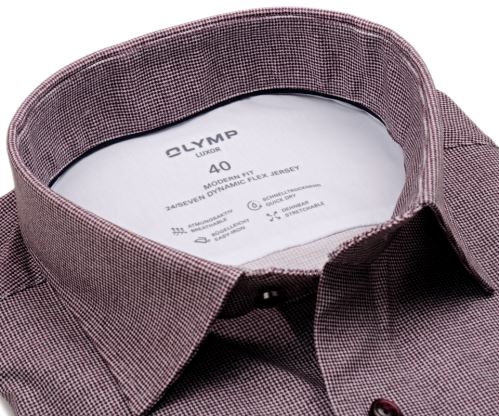 Koszula Olymp Modern Fit 24/Seven – luksusowa elastyczna z fioletowo-czerwonym drobnym wzorem