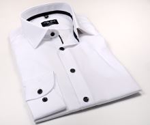 Marvelis Body Fit – biała koszula z granatową wewnętrzną stójką i plisą - extra długi rękaw