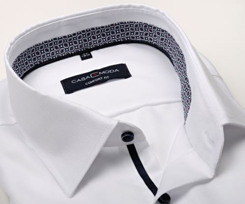 Koszula Casa Moda Comfort Fit Premium – biała z niebiesko-fioletową stójką wewnętrzną - super długi rękaw