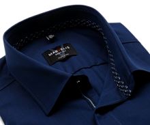 Marvelis Body Fit – niebieska koszula z granatową wewnętrzną stójką, mankietem i plisą - extra długi rękaw