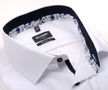 Koszula Olymp Luxor Modern Fit – biała z kolorową kwiatową wewnętrzną stójką - krótki rękaw