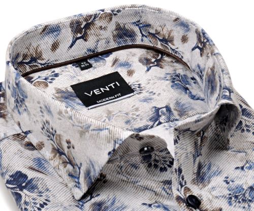 Koszula Venti Modern Fit – luksusowa w brązowo-niebieski florystyczny wzór