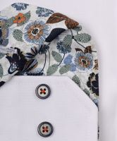 Koszula Venti Modern Fit – biała z wewnętrzną stójką i mankietami w kwiaty - extra długi rękaw