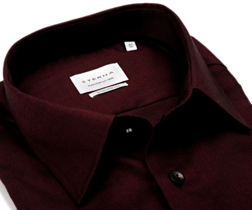 Koszula Eterna Modern Fit Natté - ciemnoczerwona z delikatną strukturą