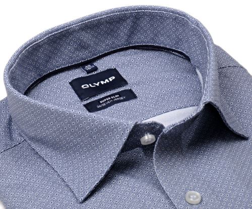 Koszula Olymp Super Slim 24/Seven – luksusowa granatowa elastyczna w drobne prostokąciki
