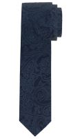 Slim krawat Olymp - ciemnoniebieski z wyszytymi ornamentami paisley