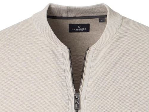 Bawełniany sweter rozpinany na zamek Casa Moda - jasnobeżowy z kieszeniami
