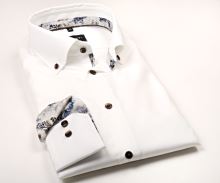 Koszula Venti Modern Fit – kremowa z wewnętrzną stójką, mankietem i plisą w kwiaty (1)