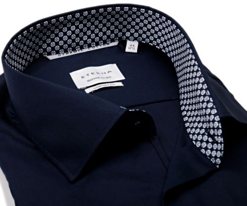 Koszula Eterna Comfort Fit Dynamic Cotton - granatowa z wewnętrzną stójką i mankietem - super długi rękaw