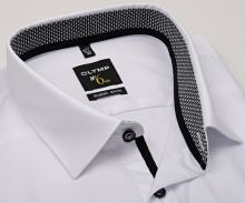 Koszula Olymp Super Slim – biała z szaro-czarną wewnętrzną stójką i mankietem
