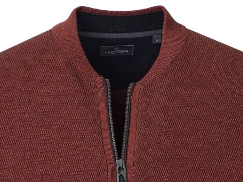 Bawełniany sweter rozpinany na zamek Casa Moda - czerwono-pomarańczowy z kieszeniami