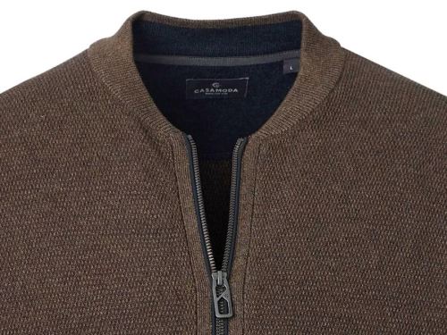 Bawełniany sweter rozpinany na zamek Casa Moda - brązowy z kieszeniami