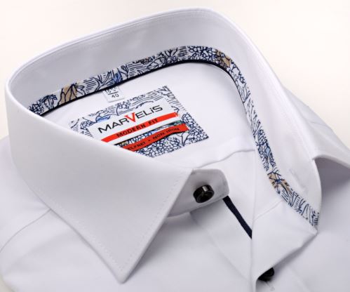 Koszula Marvelis Modern Fit – biała z wewnętrzną stójką i plisą