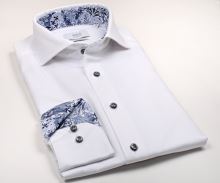 Koszula Eterna 1863 Slim Fit Two Ply Soft – ekskluzywna białą z niebiesko-bilą wewnętrzną stójką i mankietem