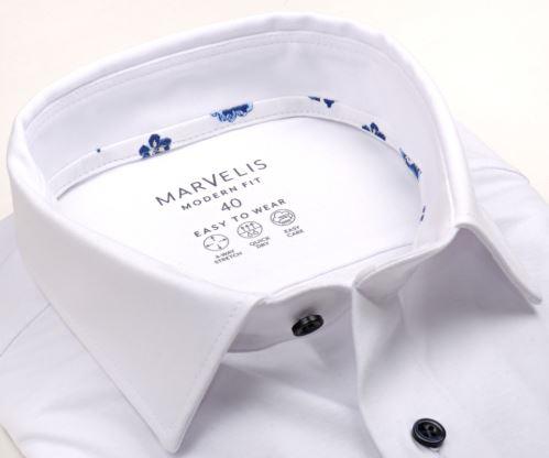 Koszula Marvelis Modern Fit Jersey – biała stretchowa z ozdobnym kołnierzykiem - krótki rękaw