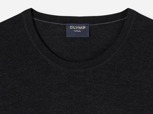 Sweter Olymp z wełny Merino - dekolt okrągły - antracytowy