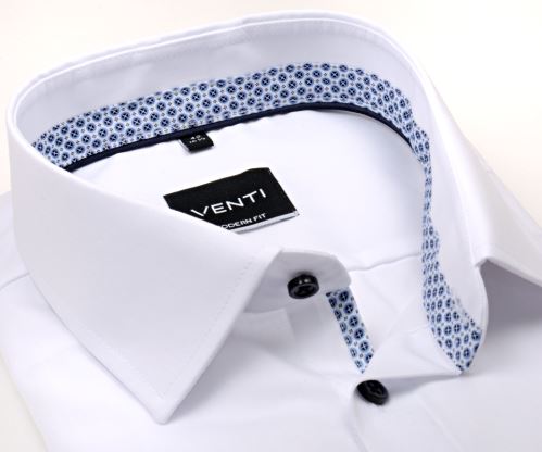 Koszula Venti Modern Fit – biała z wewnętrzną stójką i mankietami w niebieskie kółka- super długi rękaw