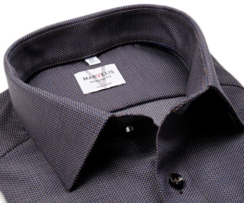 Koszula Marvelis Modern Fit – brązowo-niebieska z wyszytym wzorem