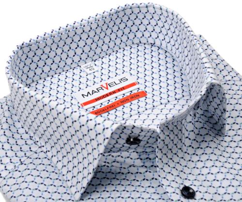 Koszula Marvelis Modern Fit - biała z niebiesko-zielonym okrągłym wzorem - extra długi rękaw