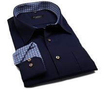 Koszula Eterna Comfort Fit – ciemnoniebieska z wewnętrzną stójką i mankietem - extra długi rękaw