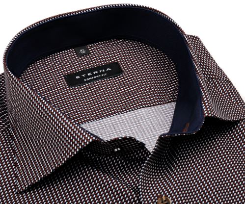Koszula Eterna Comfort Fit – granatowo-brązowa z nadrukowanym wzorem i wewnętrzną stójką