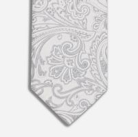 Slim krawat Olymp - szaro-srebrny z wyszytymi ornamentami paisley