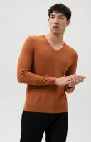 Sweter Olymp Level Five z wełny merino z domieszką jedwabiu - pomarańczowy - dekolt w serek