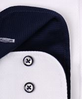 Koszula Venti Comfort Fit – biała z delikatną strukturą i ciemnoniebieską stójką wewnętrzną i mankietami (2)