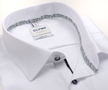 Koszula Olymp Level Five – biała z delikatną strukturą i ozdobną stójką i plisą - ekstra długi rękaw