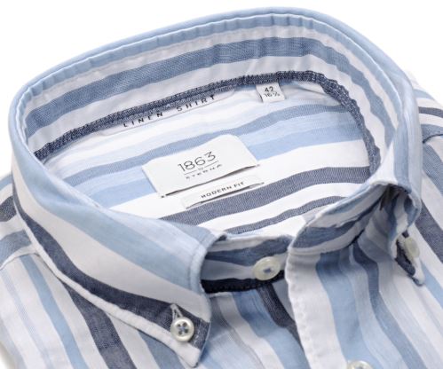 Koszula Eterna Modern Fit 1863 Super Soft - luksusowa lniana w niebieskie paski