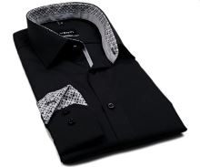 Koszula Venti Modern Fit – czarna z czarno-szarą wewnętrzną stójką i mankietem
