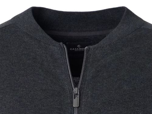 Bawełniany sweter na zamek z krótką stójką Casa Moda - antracytowy
