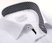 Koszula Eterna Slim Fit Dynamic Cotton - biała z czarno-białą wewnętrzną stójką i mankietem