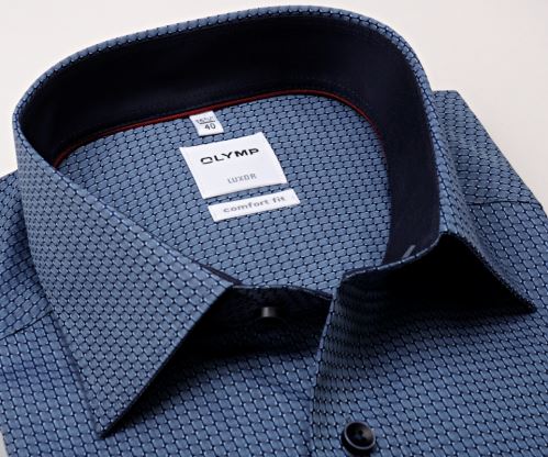 Koszula Olymp Comfort Fit – niebieska z wplecionym wzorem, wewnętrzną stójką i mankietem