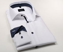 Koszula Venti Modern Fit – biała z delikatną strukturą i ciemnoniebieską stójką wewnętrzną