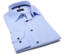 Marvelis Body Fit – jasnoniebieska koszula z granatową wewnętrzną stójką i plisą