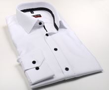 Marvelis Body Fit – biała koszula z wyszytym wzorem, wewnętrzną stójką i plisą