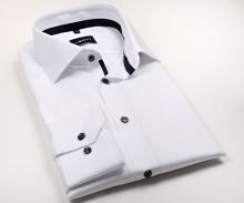 Koszula Venti Modern Fit – biała w wyszyte diagonalne prążki i z granatową wewnętrzną stójką