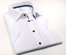 Koszula Marvelis Comfort Fit – biała z granatową wewnętrzną stójką - krótki rękaw