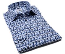 Koszula Olymp Level Five – luksusowa designerska w niebiesko-bialy mozaikowy wzór - extra długi rękaw