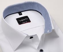 Koszula Venti Body Fit – biała z niebieską wewnętrzną stójką i mankietami